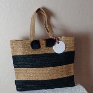 NWT BTB Los Angeles Lou  Striped Woven Paper  Straw Tote Bag